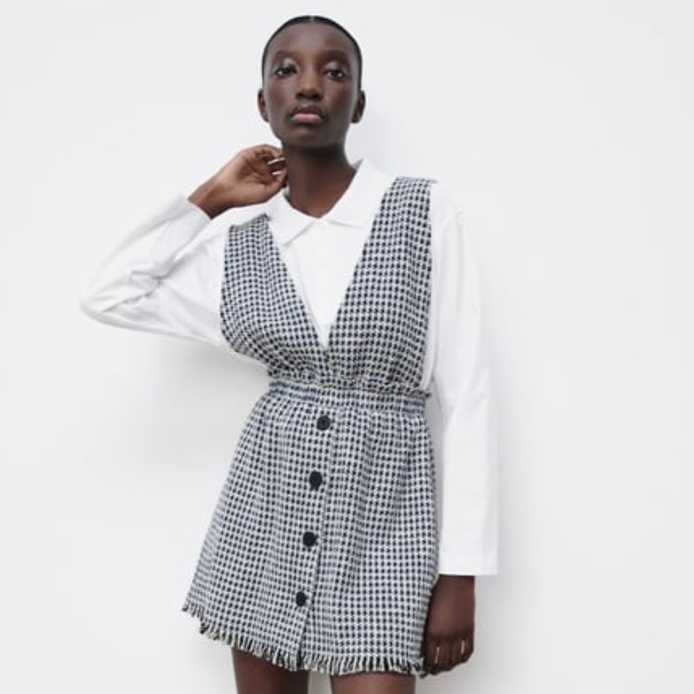 Zara Pinafore Dress Blue and White